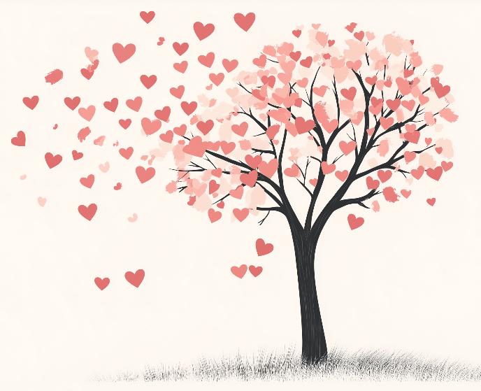 Papier peint arbre en cœurs romantique