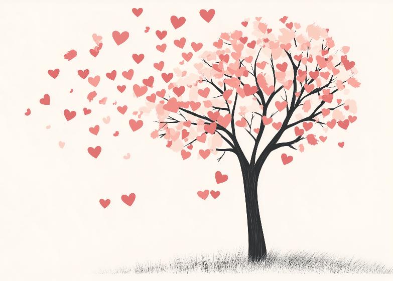 Papier peint arbre en cœurs romantique