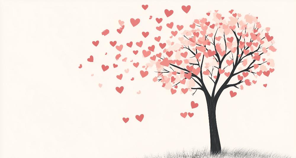 Papier peint arbre en cœurs romantique