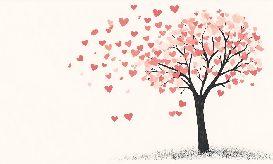 Papier peint arbre en cœurs romantique