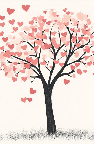 Papier peint arbre en cœurs romantique