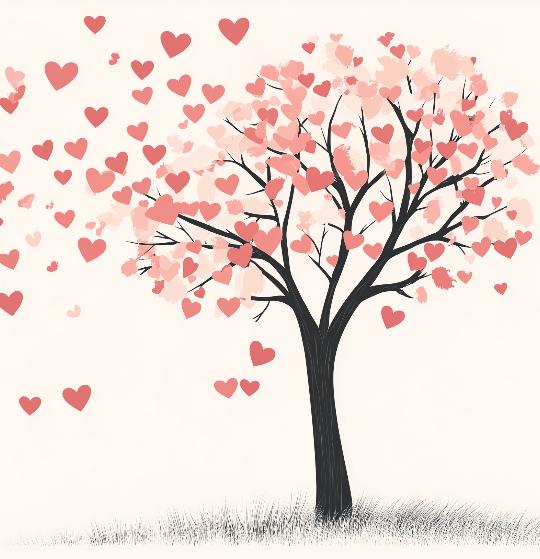 Papier peint arbre en cœurs romantique