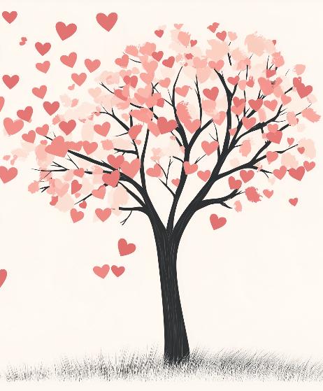 Papier peint arbre en cœurs romantique