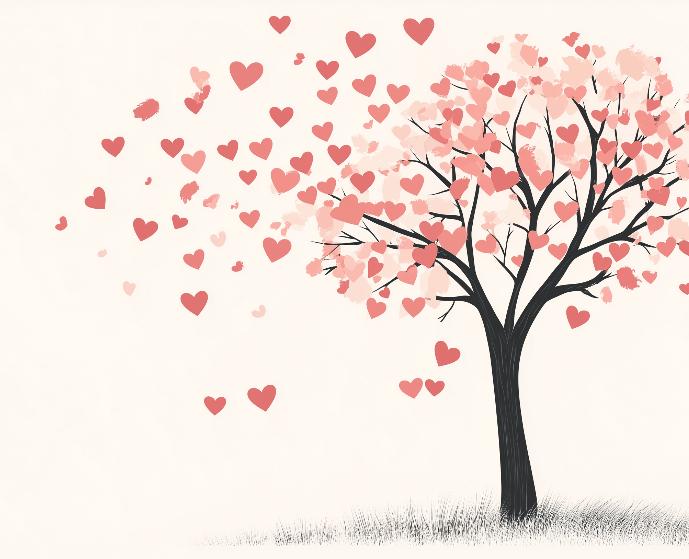 Papier peint arbre en cœurs romantique