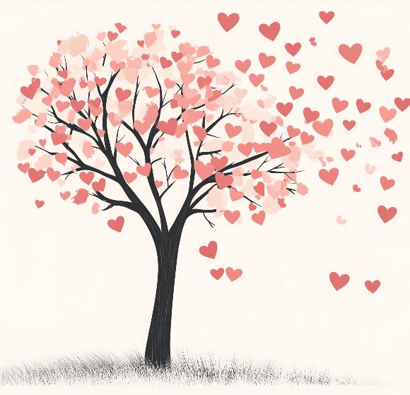 Papier peint arbre en cœurs romantique