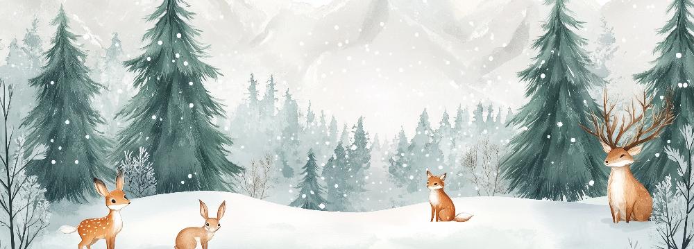 Papier peint enfant animaux forêt enchantée d'hiver