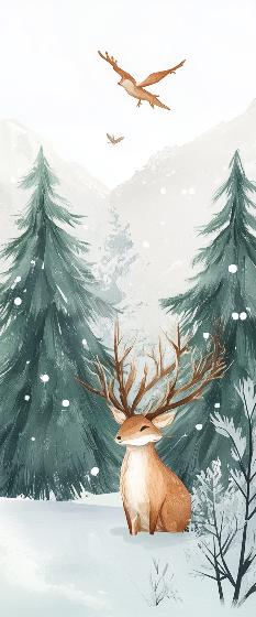 Papier peint enfant animaux forêt enchantée d'hiver