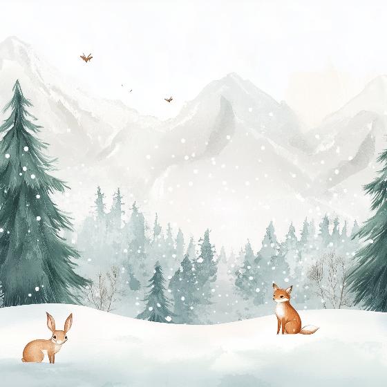 Papier peint enfant animaux forêt enchantée d'hiver