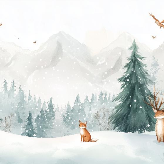 Papier peint enfant animaux forêt enchantée d'hiver