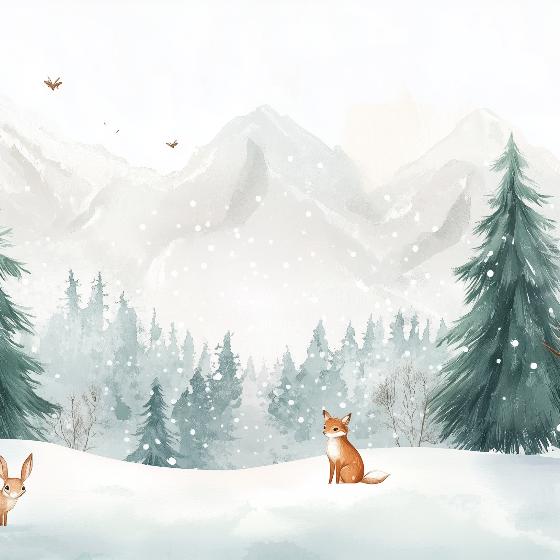 Papier peint enfant animaux forêt enchantée d'hiver