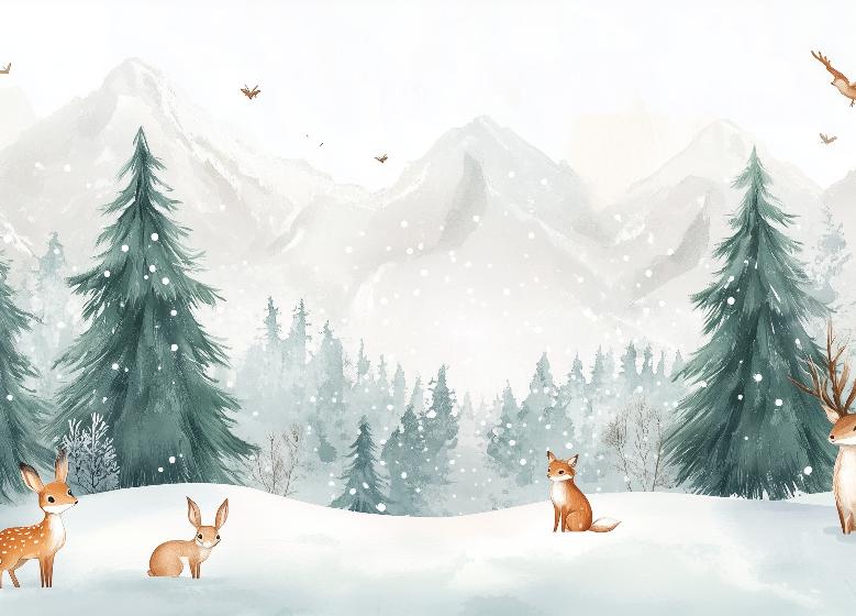 Papier peint enfant animaux forêt enchantée d'hiver