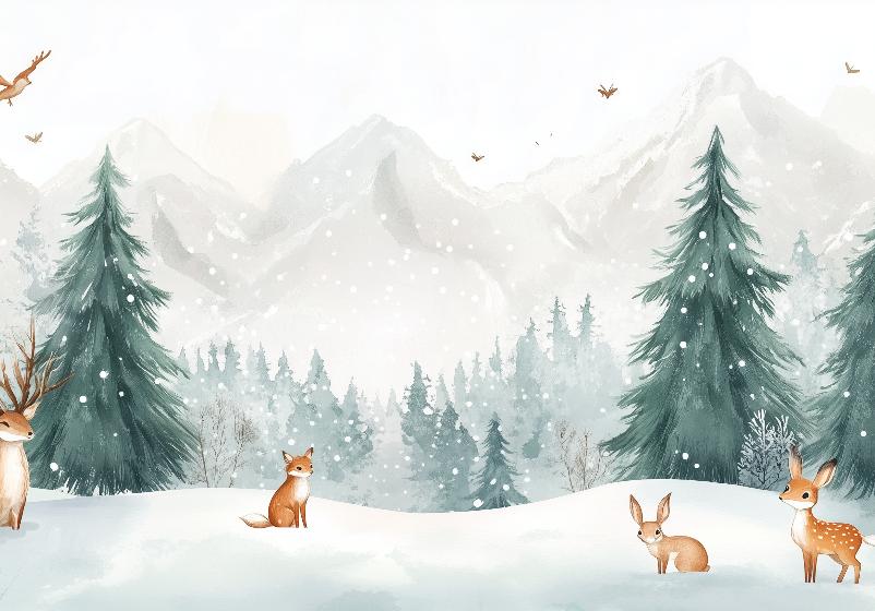 Papier peint enfant animaux forêt enchantée d'hiver