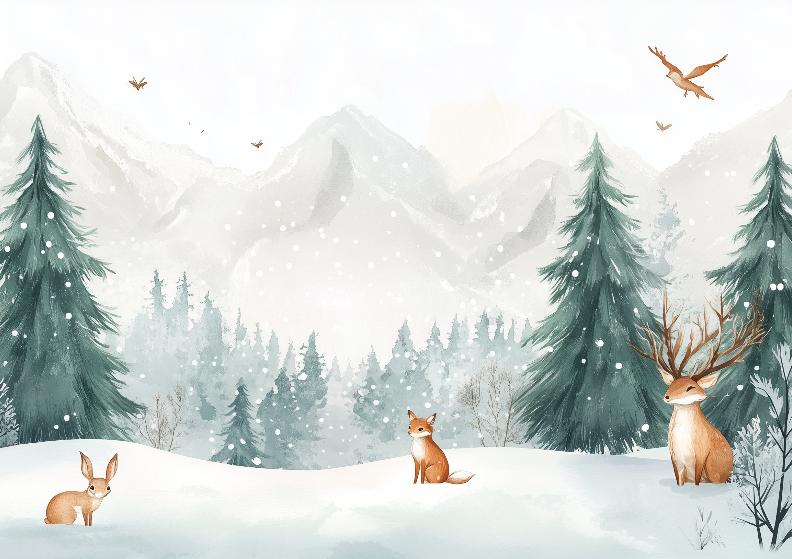Papier peint enfant animaux forêt enchantée d'hiver