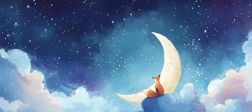 Papier peint chambre enfant renard et lune