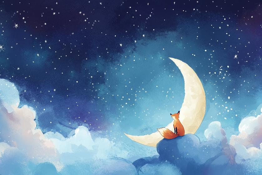 Papier peint chambre enfant renard et lune