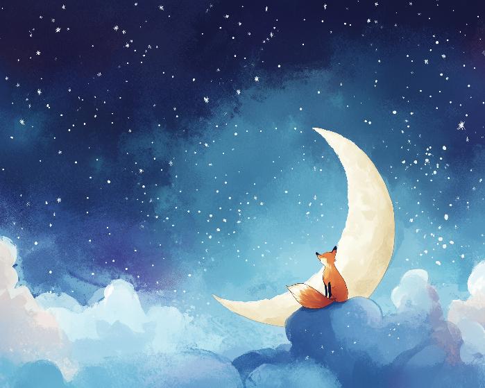 Papier peint chambre enfant renard et lune