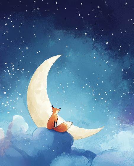 Papier peint chambre enfant renard et lune