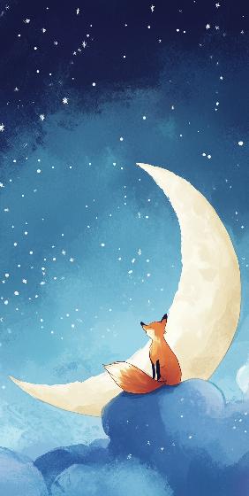 Papier peint chambre enfant renard et lune