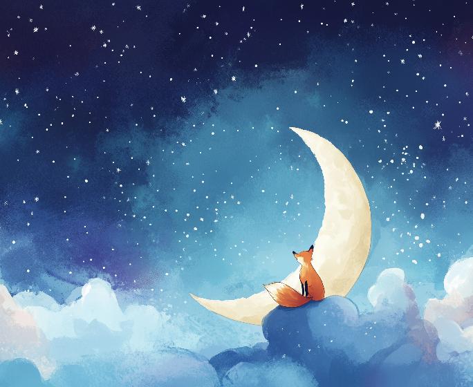 Papier peint chambre enfant renard et lune