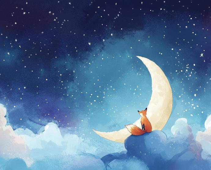 Papier peint chambre enfant renard et lune