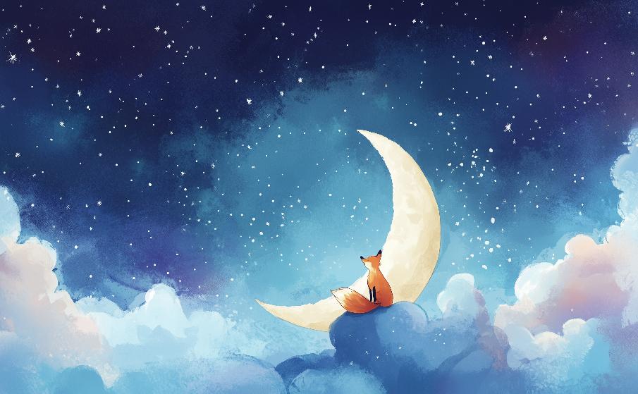 Papier peint chambre enfant renard et lune