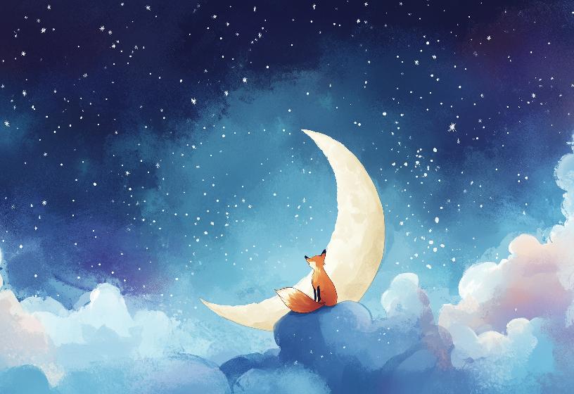 Papier peint chambre enfant renard et lune