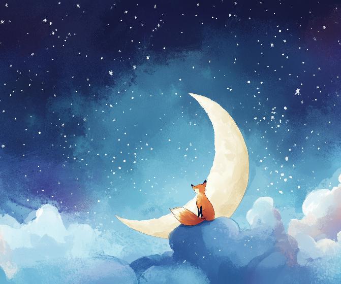Papier peint chambre enfant renard et lune