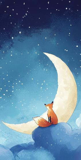 Papier peint chambre enfant renard et lune