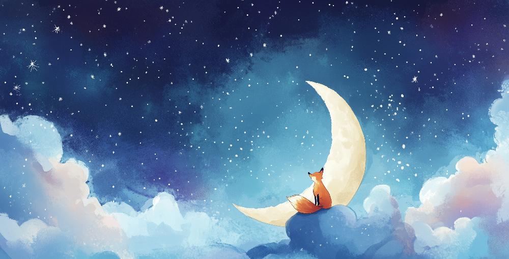 Papier peint chambre enfant renard et lune