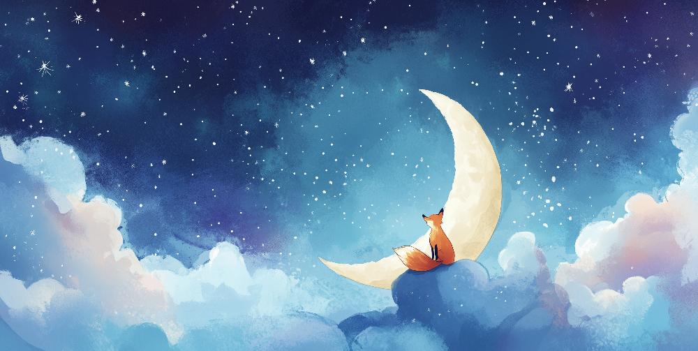 Papier peint chambre enfant renard et lune