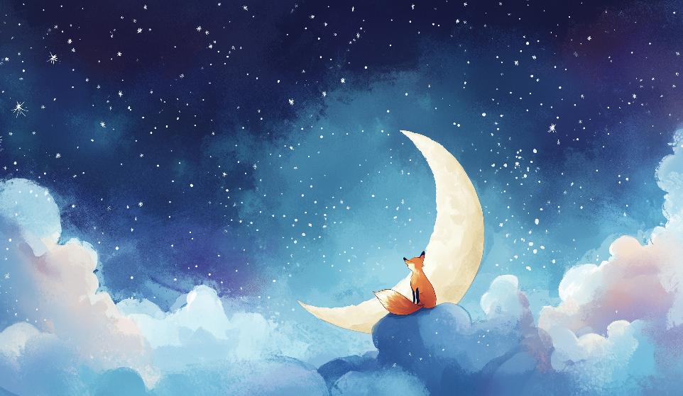 Papier peint chambre enfant renard et lune