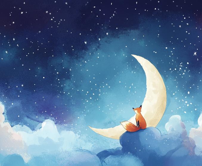 Papier peint chambre enfant renard et lune