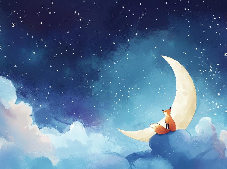 Papier peint chambre enfant renard et lune