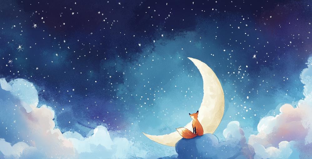 Papier peint chambre enfant renard et lune