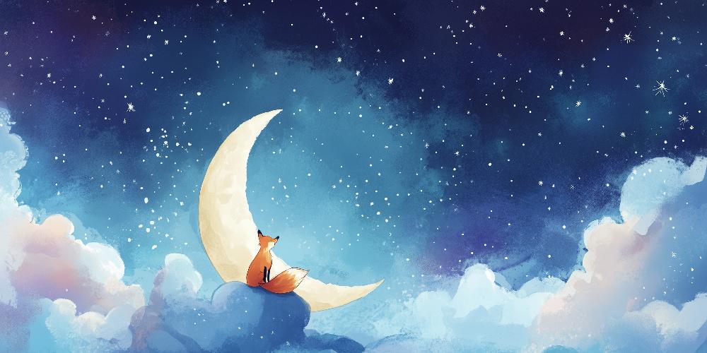 Papier peint chambre enfant renard et lune