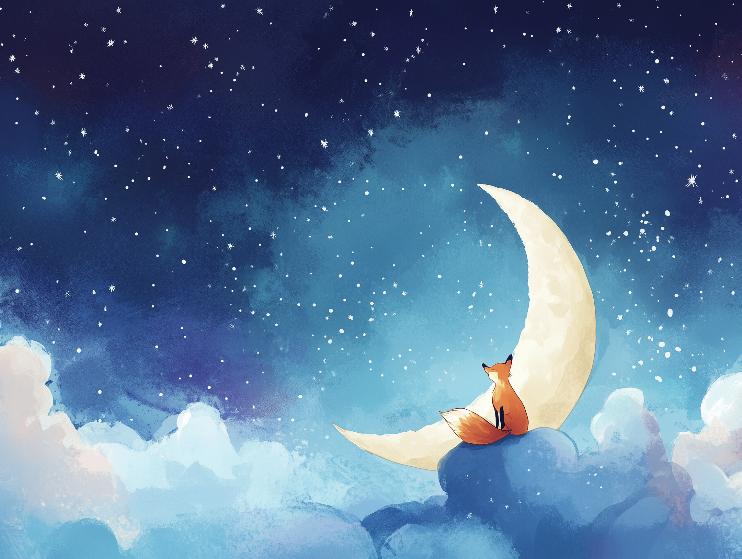 Papier peint chambre enfant renard et lune