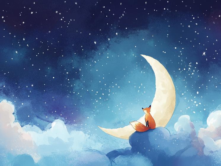 Papier peint chambre enfant renard et lune