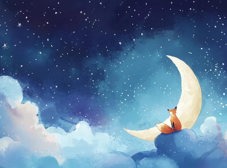 Papier peint chambre enfant renard et lune