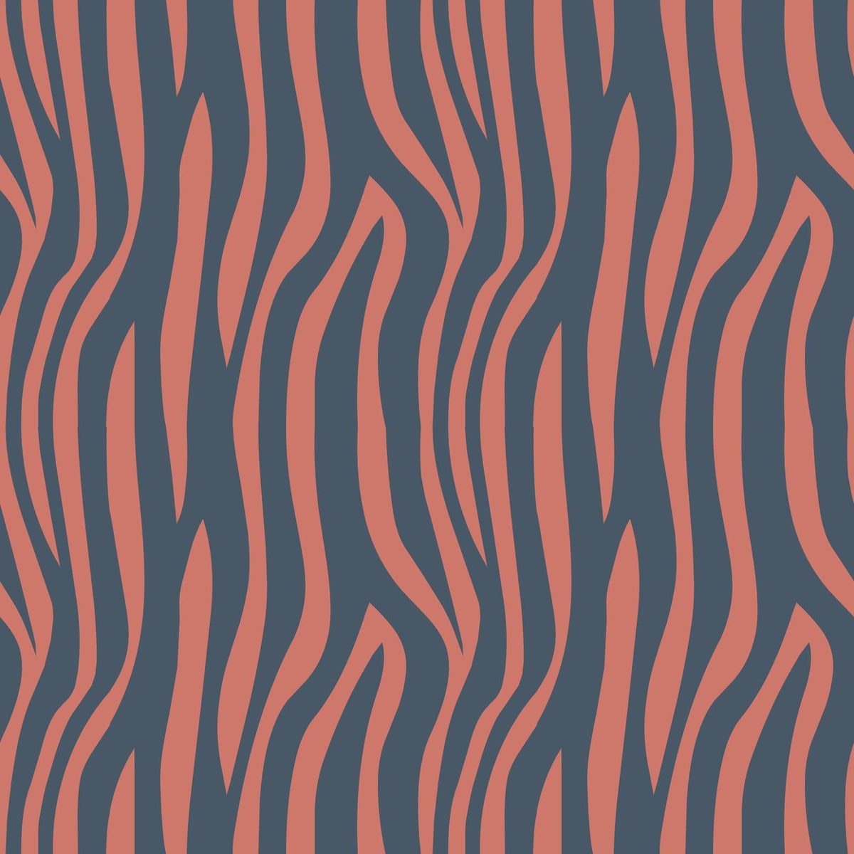 Papier peint rayures bleu marine et corail