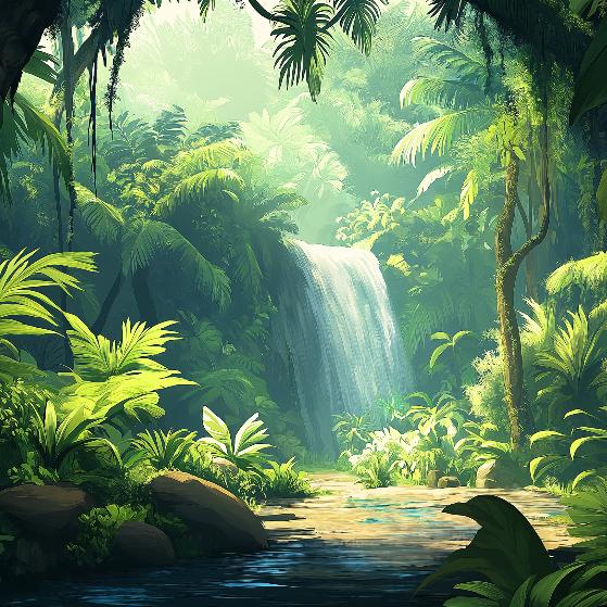 Papier peint jungle cascade et feuillage luxuriant