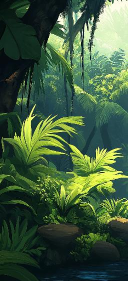 Papier peint jungle cascade et feuillage luxuriant