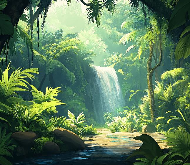Papier peint jungle cascade et feuillage luxuriant
