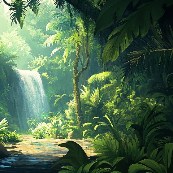 Papier peint jungle cascade et feuillage luxuriant