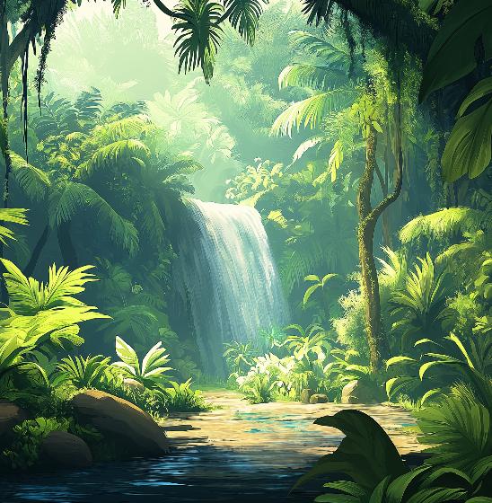 Papier peint jungle cascade et feuillage luxuriant