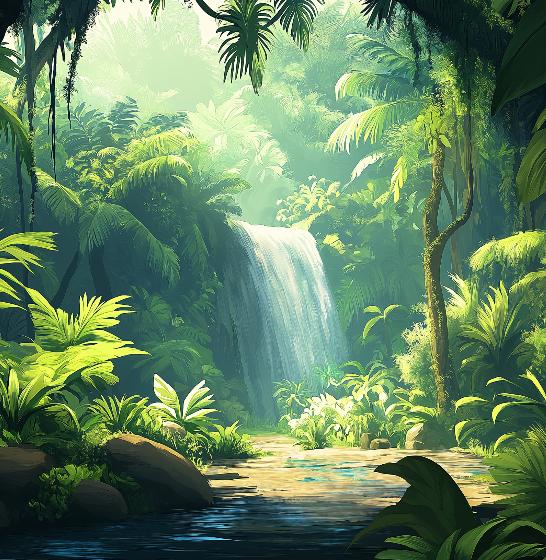 Papier peint jungle cascade et feuillage luxuriant