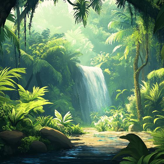 Papier peint jungle cascade et feuillage luxuriant