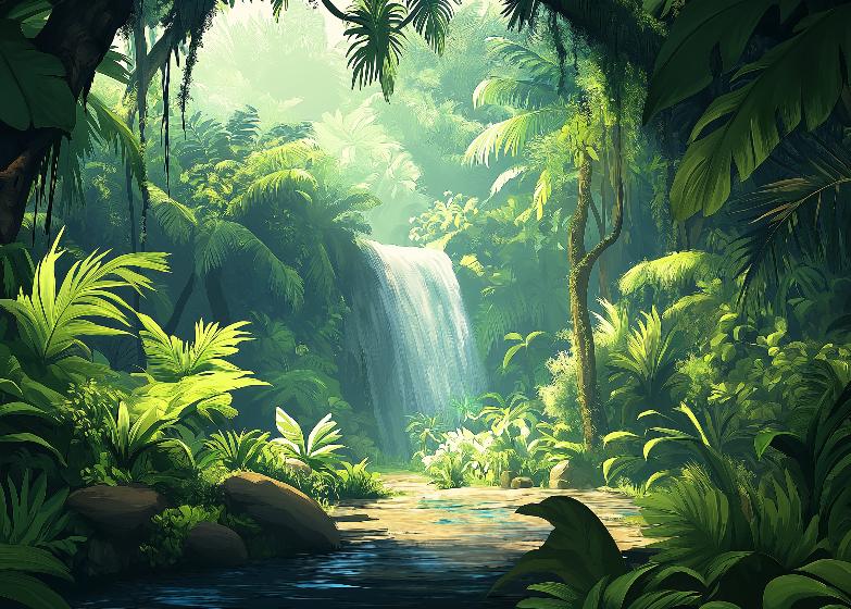 Papier peint jungle cascade et feuillage luxuriant