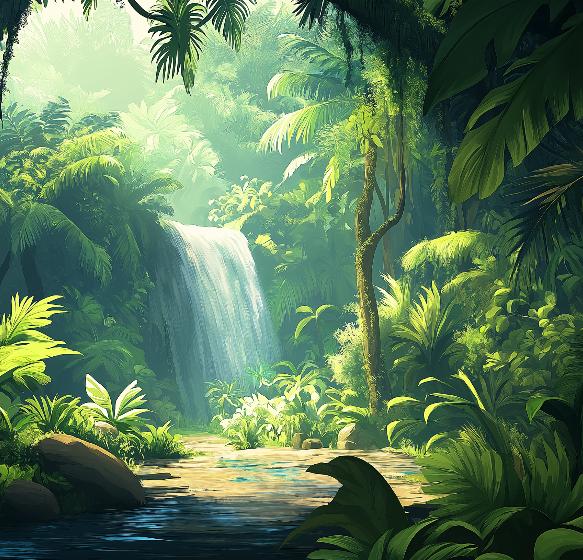 Papier peint jungle cascade et feuillage luxuriant