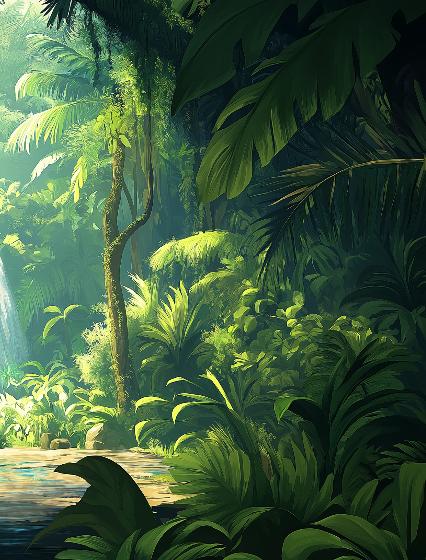 Papier peint jungle cascade et feuillage luxuriant