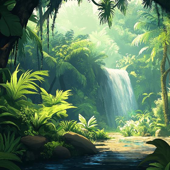 Papier peint jungle cascade et feuillage luxuriant
